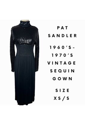 Pat Sandler vintage 1960's 70's long black sequin gown